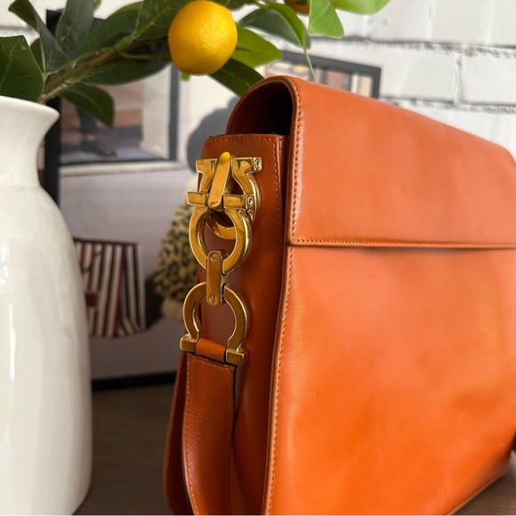 Salvatore Ferragamo Iconic Vintage Leather Crossbody in Orange - Picture 5 of 14